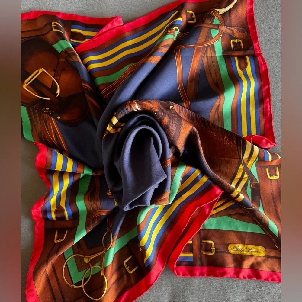 Ralph Lauren Collection Purple Label Equestrian Horse Silk Scarf Shawl 35
